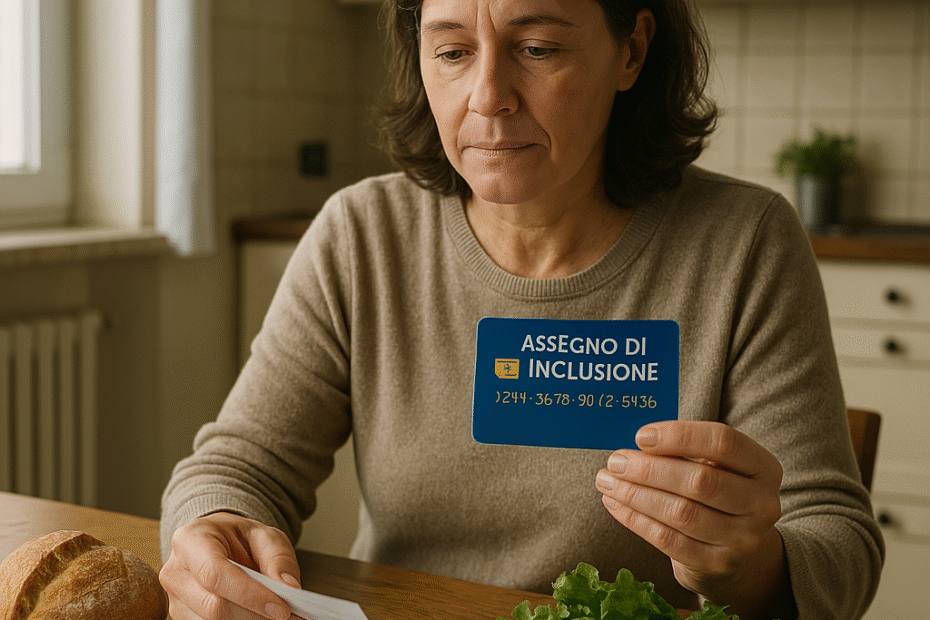 casalinga che mostra inps assegno di inclusione pagamento