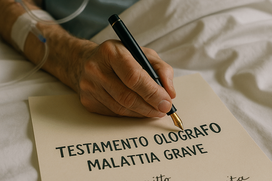 mano di un malato che scrive il testamento
